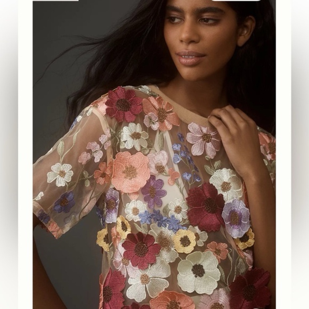 Anthropologie Dolan Left Coast Flower
Appliqué Sheer Tee